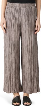 Eileen Fisher Crinkled Silk Wide Leg Pants