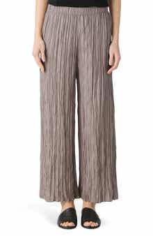 Eileen Fisher Crinkled Silk Wide Leg Pants