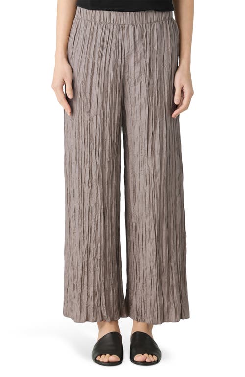 Eileen Fisher Crinkled Silk Wide Leg Pants In Cocoa