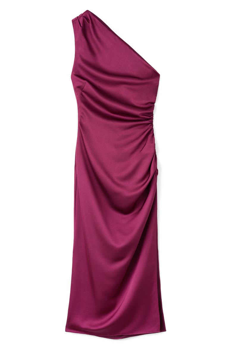 Ruched One-Shoulder Satin Maxi Dress, Alternate, color, FUCHSIA