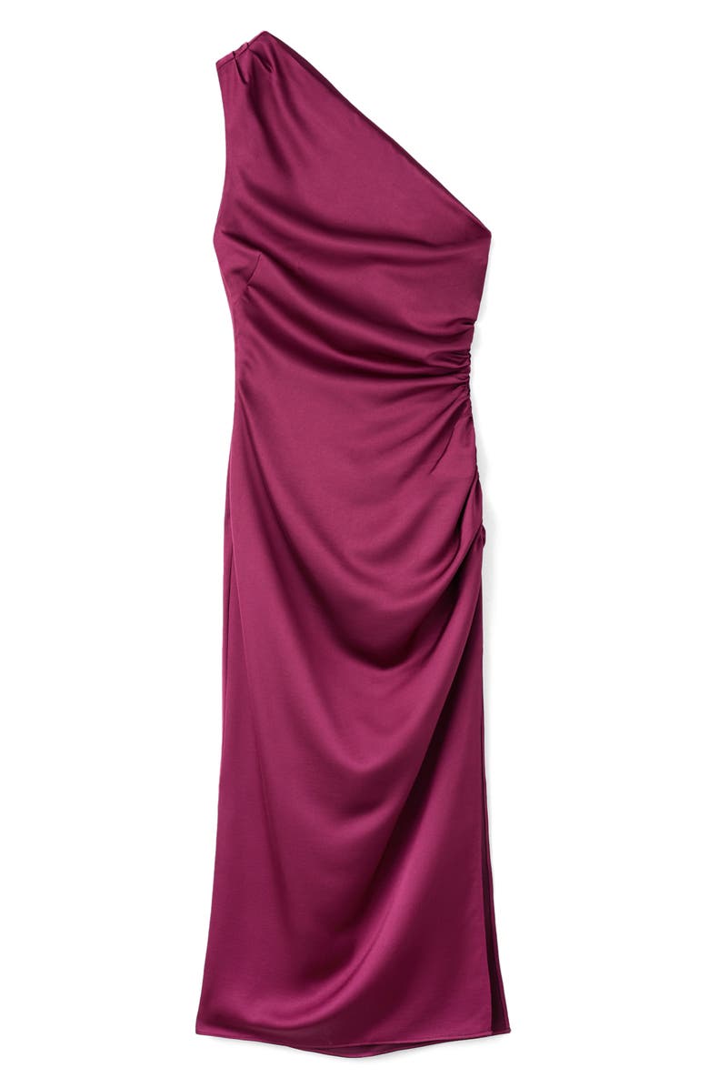 MANGO Ruched One-Shoulder Satin Maxi Dress, Alternate, color, Fuchsia