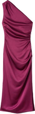 MANGO Ruched One-Shoulder Satin Maxi Dress