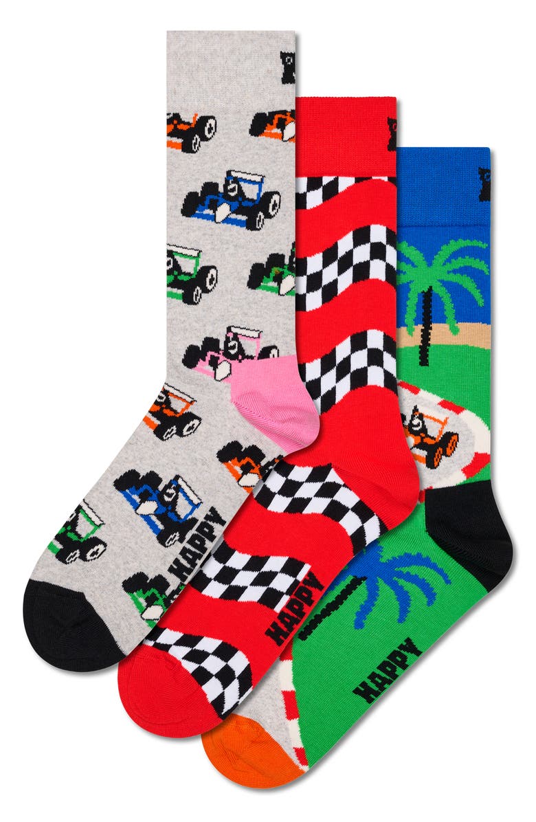 Happy Socks Assorted 3-Pack Top Racer Socks Gift Box, Alternate, color, Red