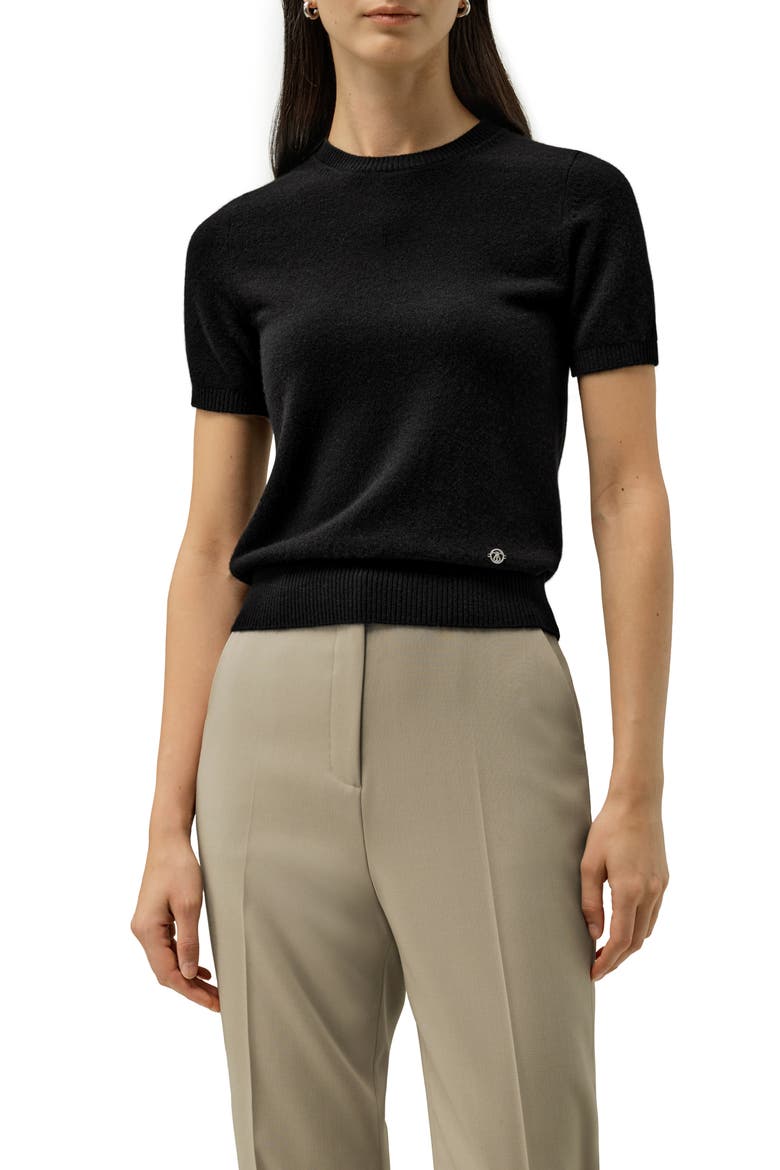 Women's Cashmere Fitted Short Sleeve Top, Main, color, Black