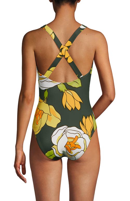 Lands' End Chlorine Resistant Scoop Neck X-back One Piece Swimsuit In Green