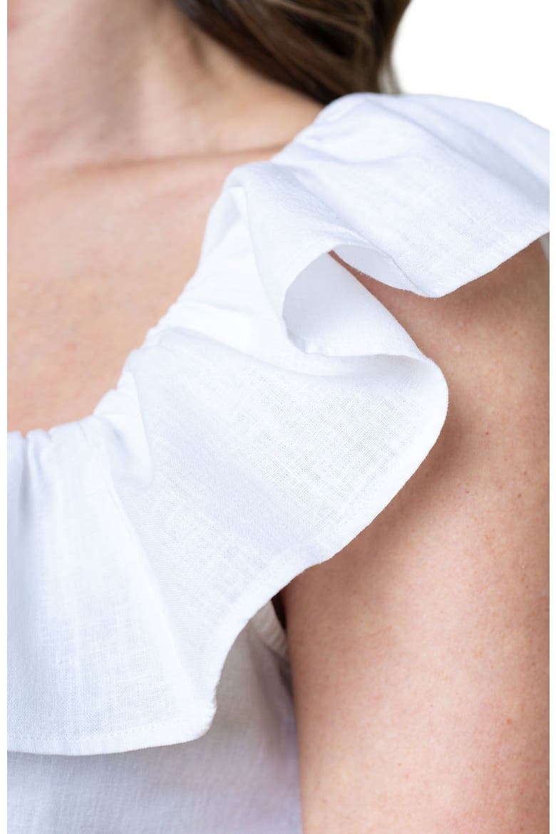 Women's Linen Ruffle Collar Dress, Alternate, color, White Ruffle Collar