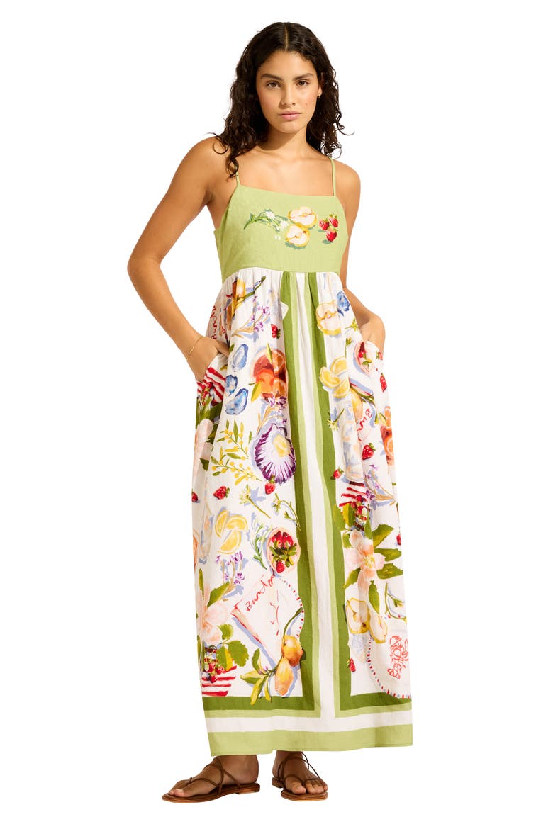 Riviera Coast Linen Blend Cover-Up Maxi Dress, Alternate, color, SAGE