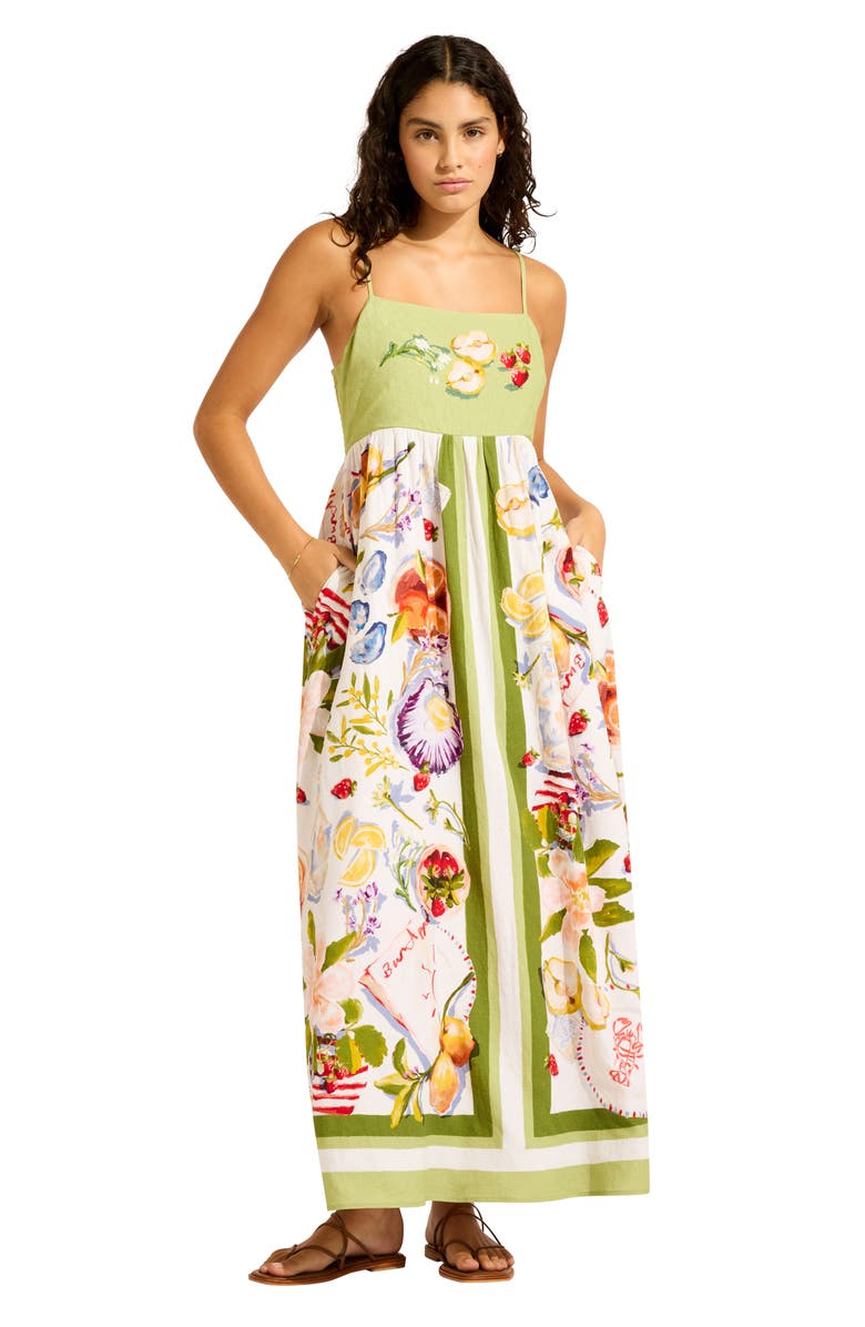 Seafolly Riviera Coast Linen Blend Cover-Up Maxi Dress, Alternate, color, Sage