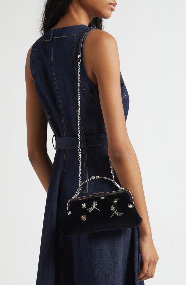 Strathberry x Cinq à Sept Embroidered Velveteen Frame Clutch, Alternate, color,