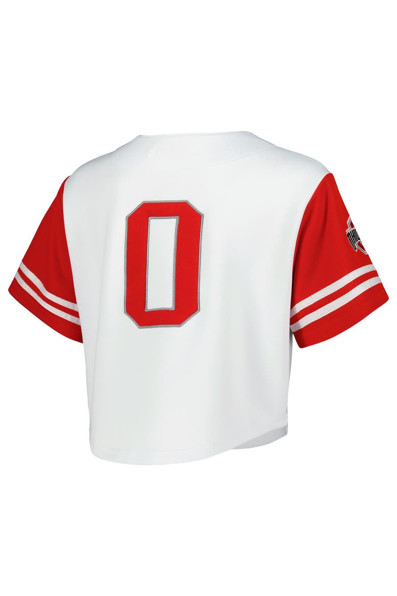Women's Established & Co. White Ohio State Buckeyes Baseball Jersey Cropped T-Shirt, Alternate, color, White