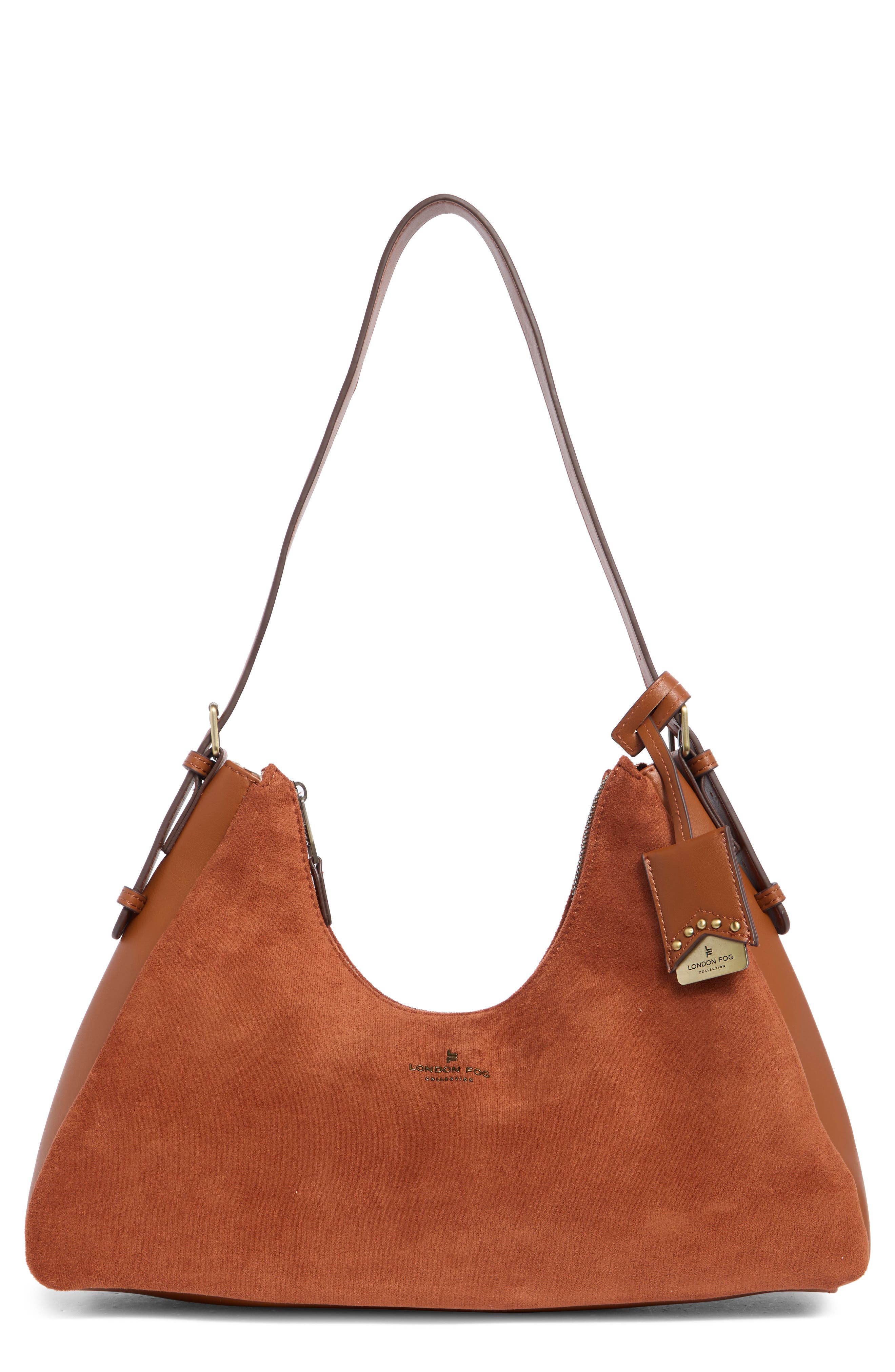 Faux Suede Shoulder Bag, Main, color, COGNAC
