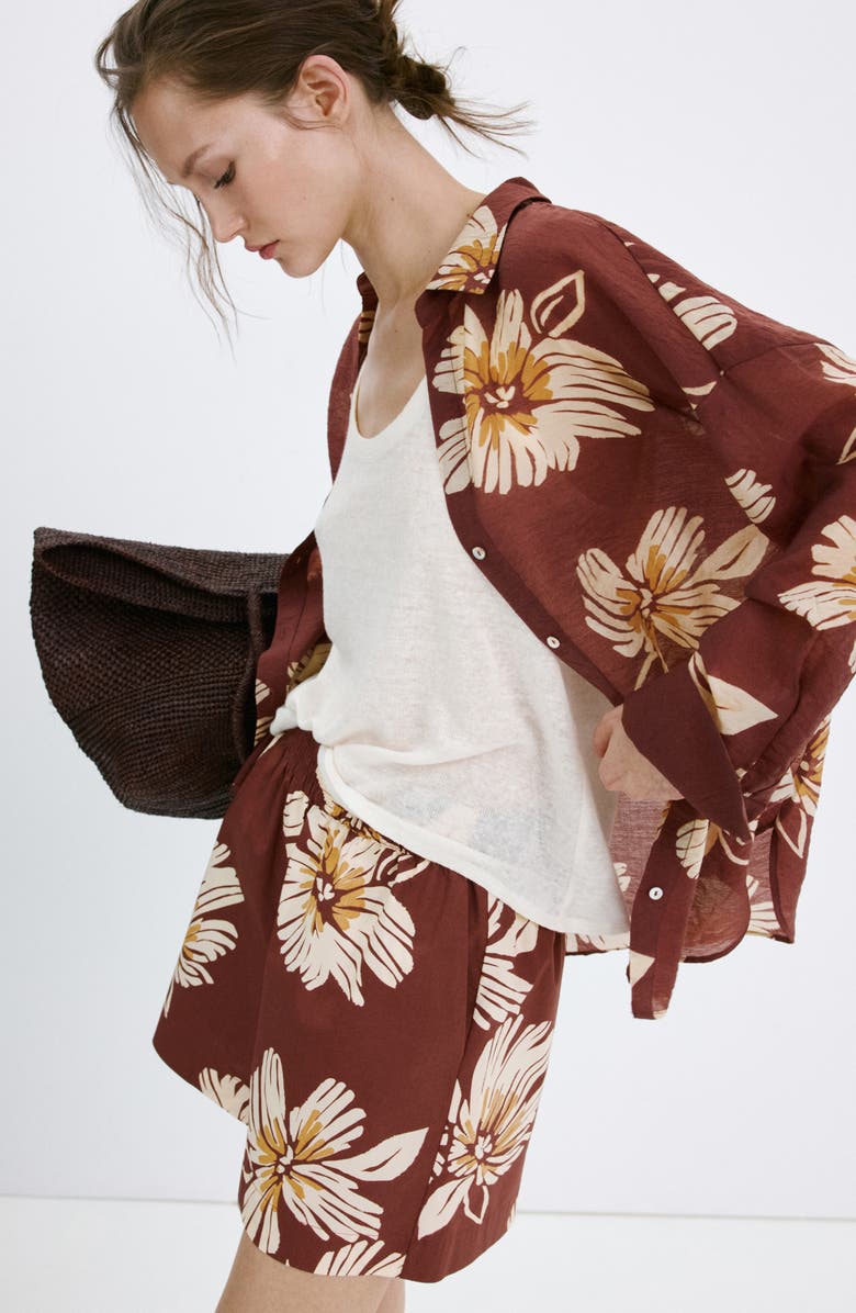 MANGO Floral Cotton Shorts, Alternate, color, Burgundy