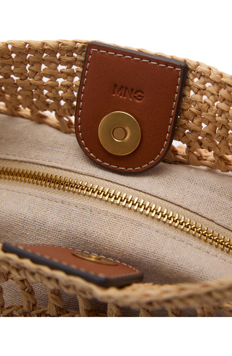 MANGO Straw Shoulder Bag, Alternate, color, Leather