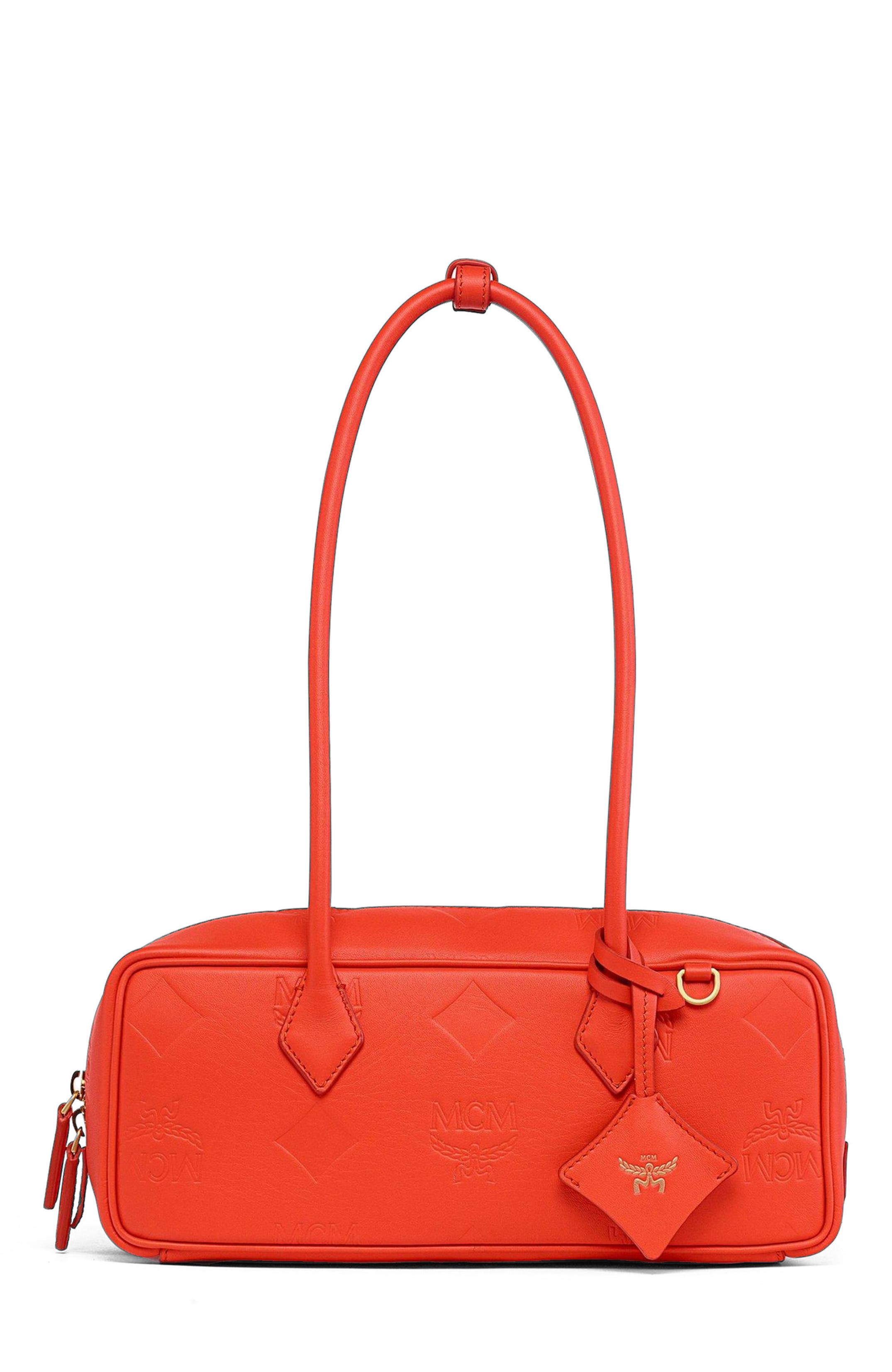 MCM Aren Shoulder Bag in Maxi Monogram Leather, Main, color, Orange