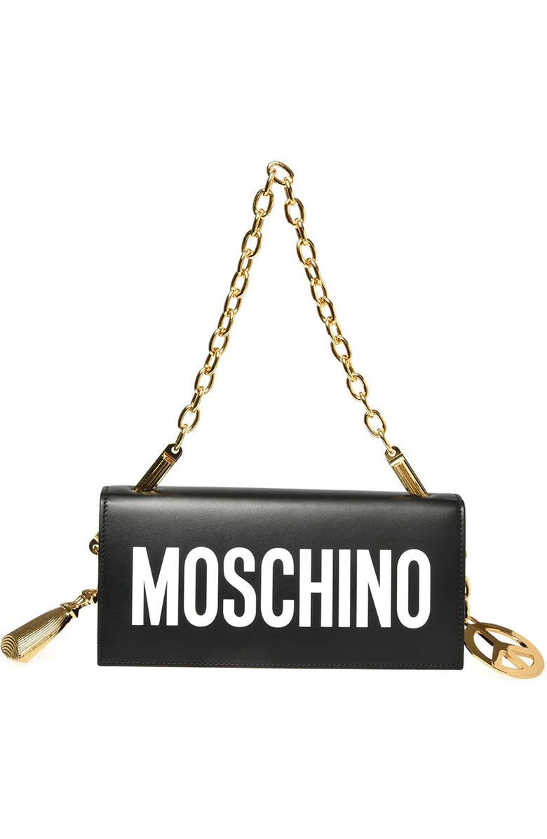 Moschino Logo Leather Shoulder Bag, Main, color,