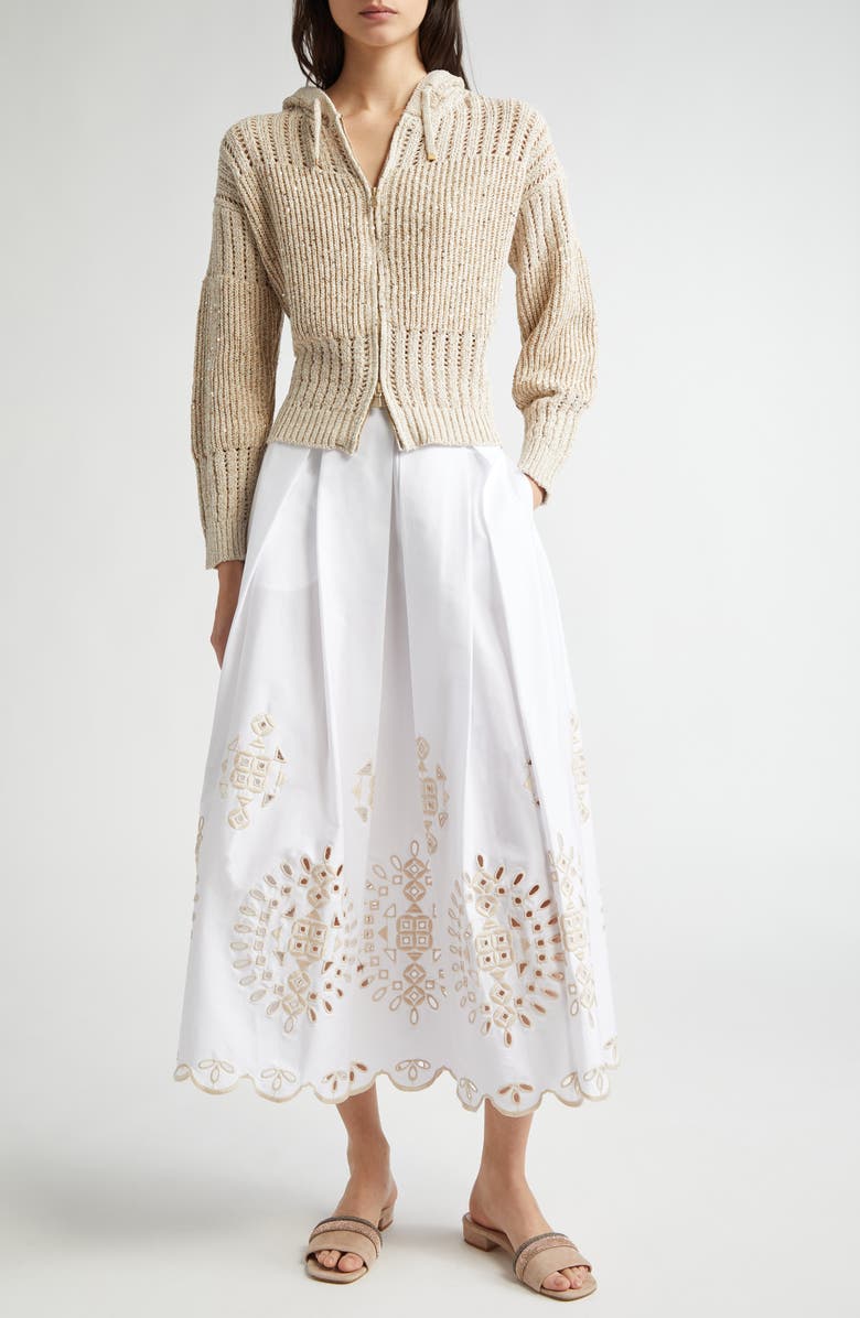 Eleventy Eyelet Embroidered Stretch Cotton Skirt, Alternate, color, White And Beige