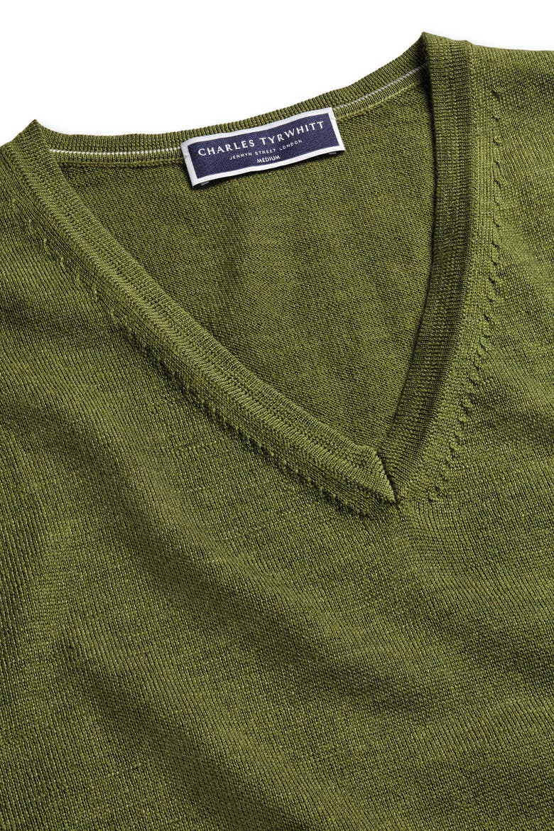 Pure Merino V Neck Sweater, Alternate, color, Moss Green