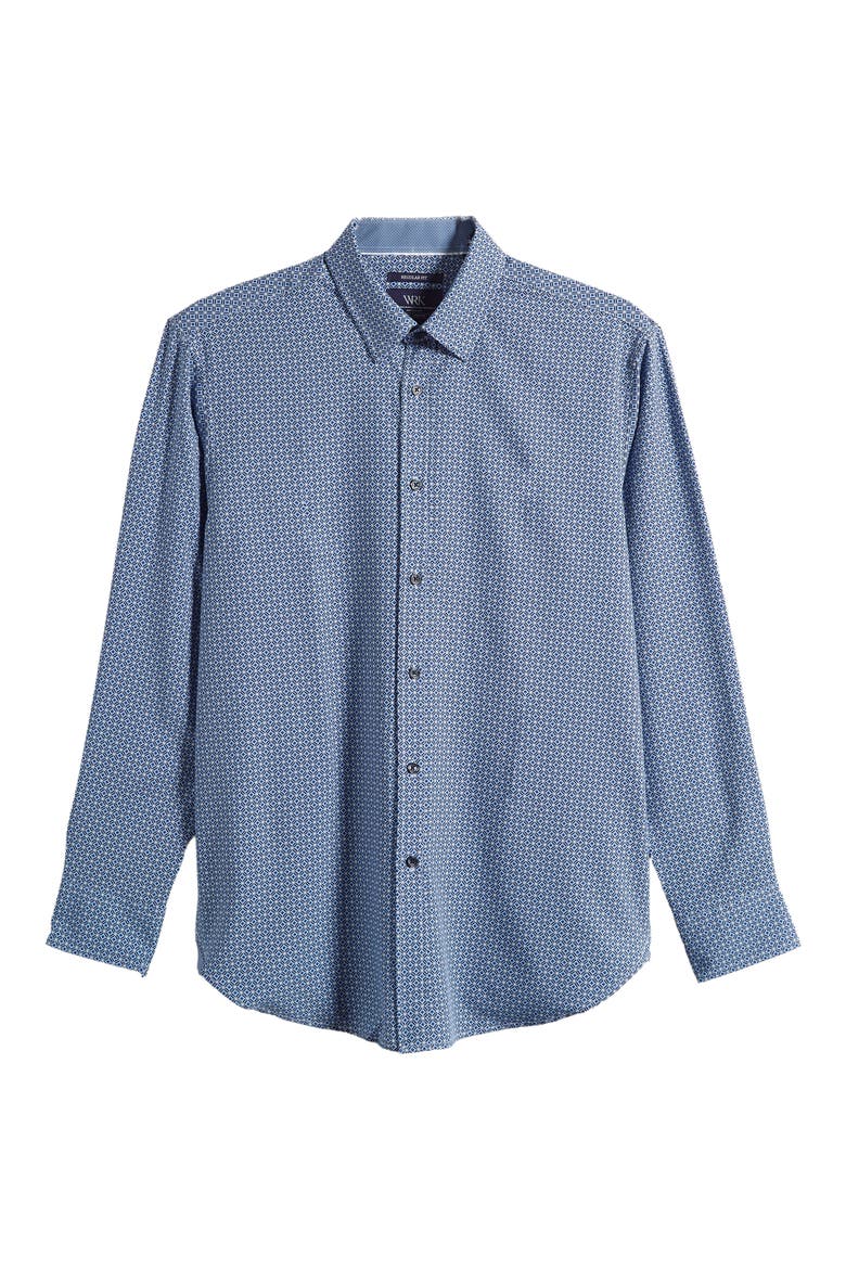 Regular Fit Mosaic Geo Print Stretch Performance Dress Shirt, Alternate, color, NAVY