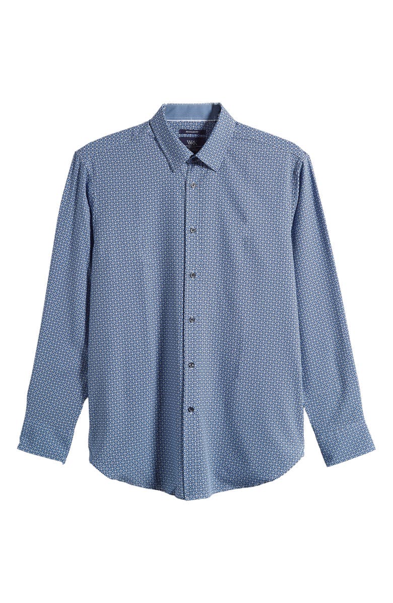 W.R.K Regular Fit Mosaic Geo Print Stretch Performance Dress Shirt, Alternate, color, Navy