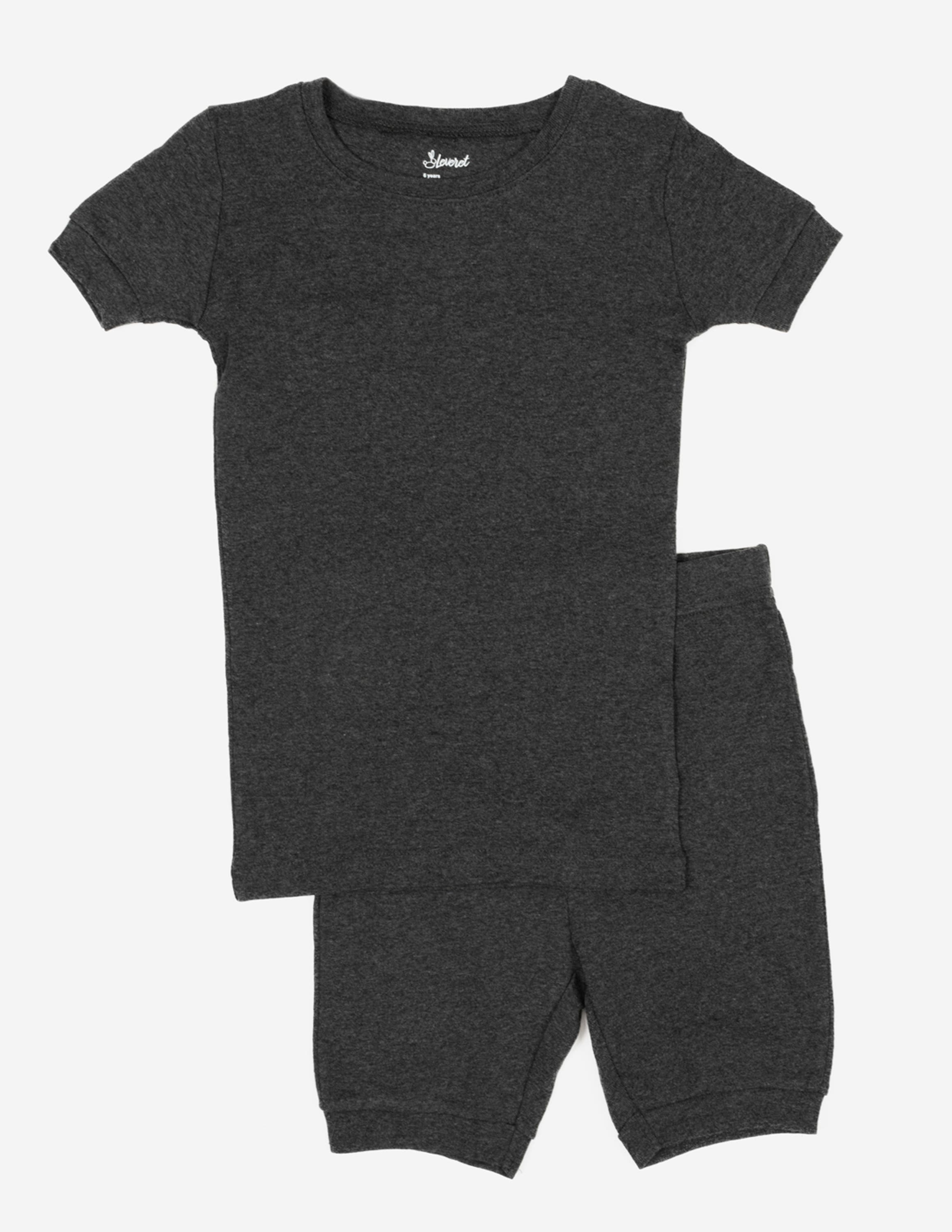 Leveret Kids Short Sleeve Cotton Solid Matching Family Pajamas In Black