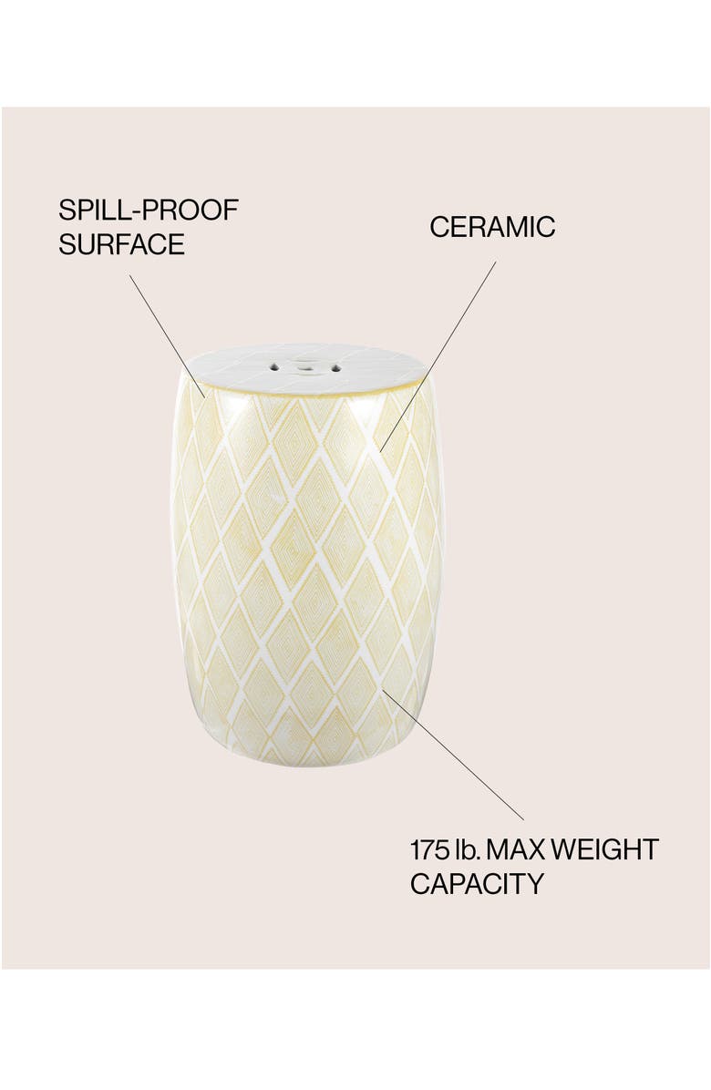 JONATHAN Y Moroccan Diamonds Bohemian Diamond Geometric Ceramic Indoor/Outdoor Garden Stool Decorative Patio Drum Accent Side Table, Alternate, color, Yellow