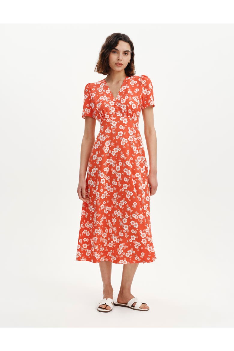 Nieve Petite Short Sleeve Midi Dress, Alternate, color, Red Floral