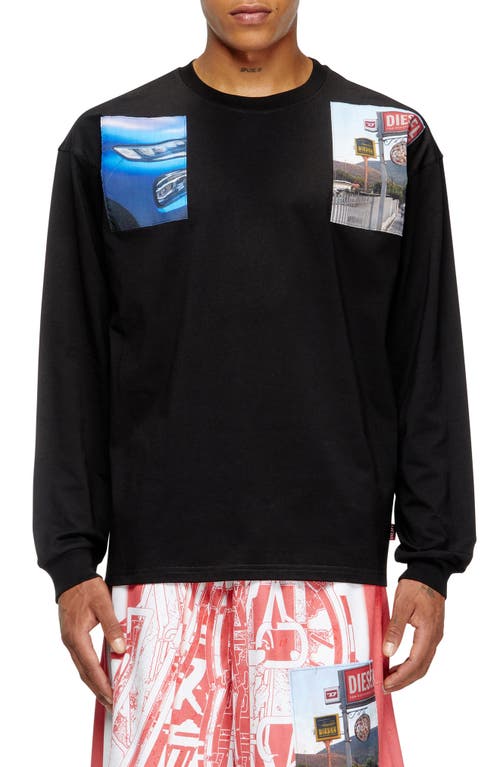 Diesel Long-sleeved Graphic T-shirt With Relaxed Fit In Black