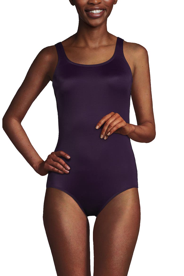 D-Cup Chlorine Resistant Scoop Neck Soft Cup Tugless Sporty One Piece Swimsuit Print, Main, color, Blackberry