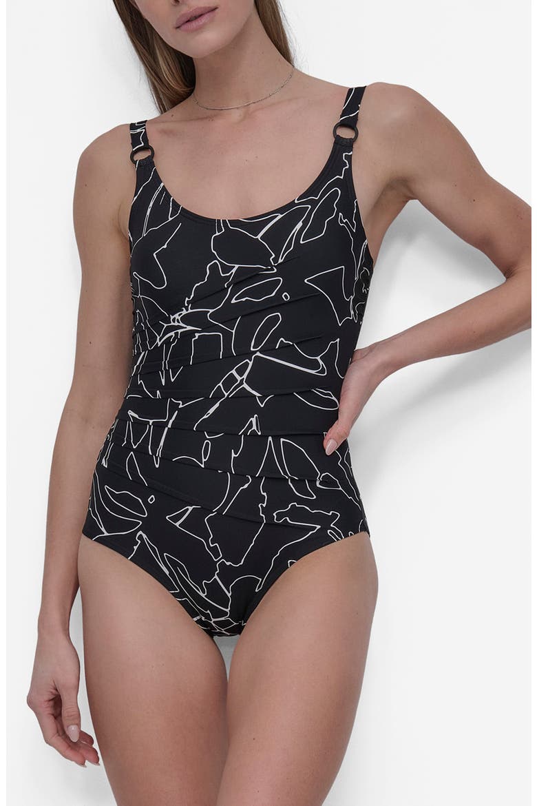 Starburst One-Piece Swimsuit, Main, color, BLACK/ WHITE OUTLINE