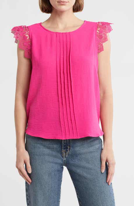 Adrianna Papell Lace Flutter Sleeve Top