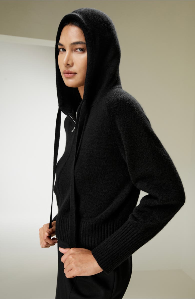 Lilysilk Short Zip-Up Wool Cashmere Hoodie, Alternate, color, Black