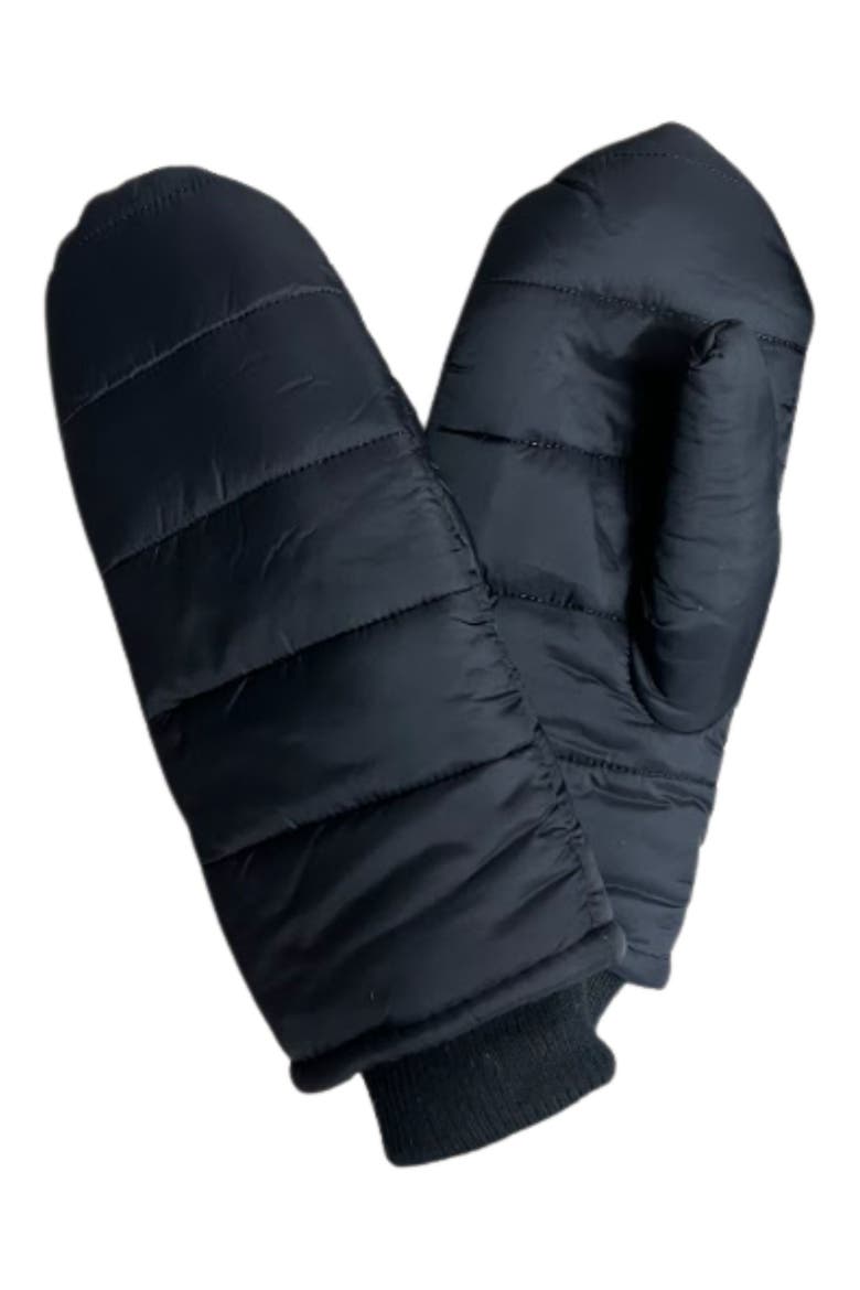 Nylon Puffer Mittens, Main, color, BLACK