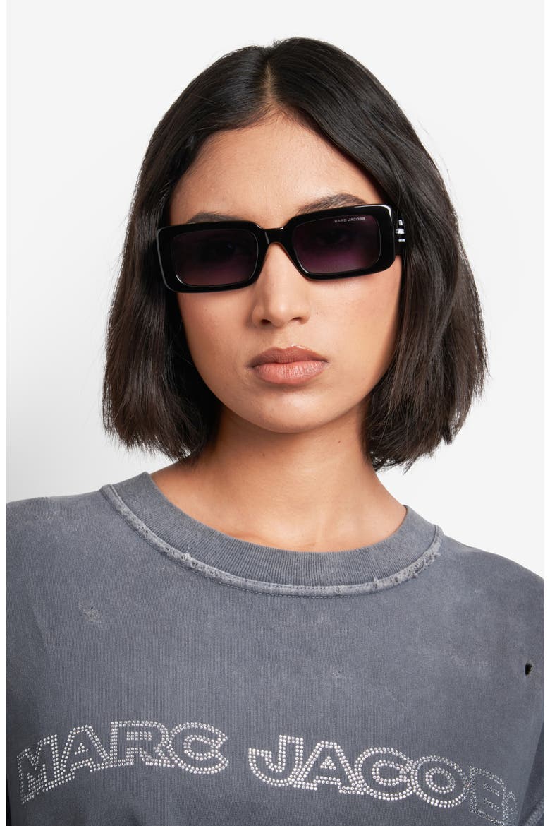 53mm Gradient Rectangular Sunglasses, Alternate, color, BLACK