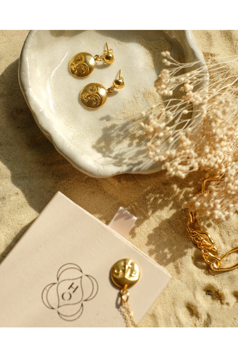 Moon Face Drop Earrings, Alternate, color, Brass