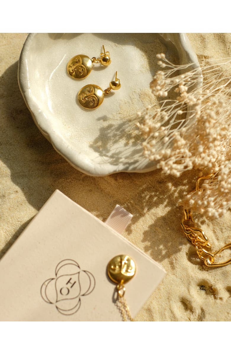 Ottoman Hands Moon Face Drop Earrings, Alternate, color, Brass