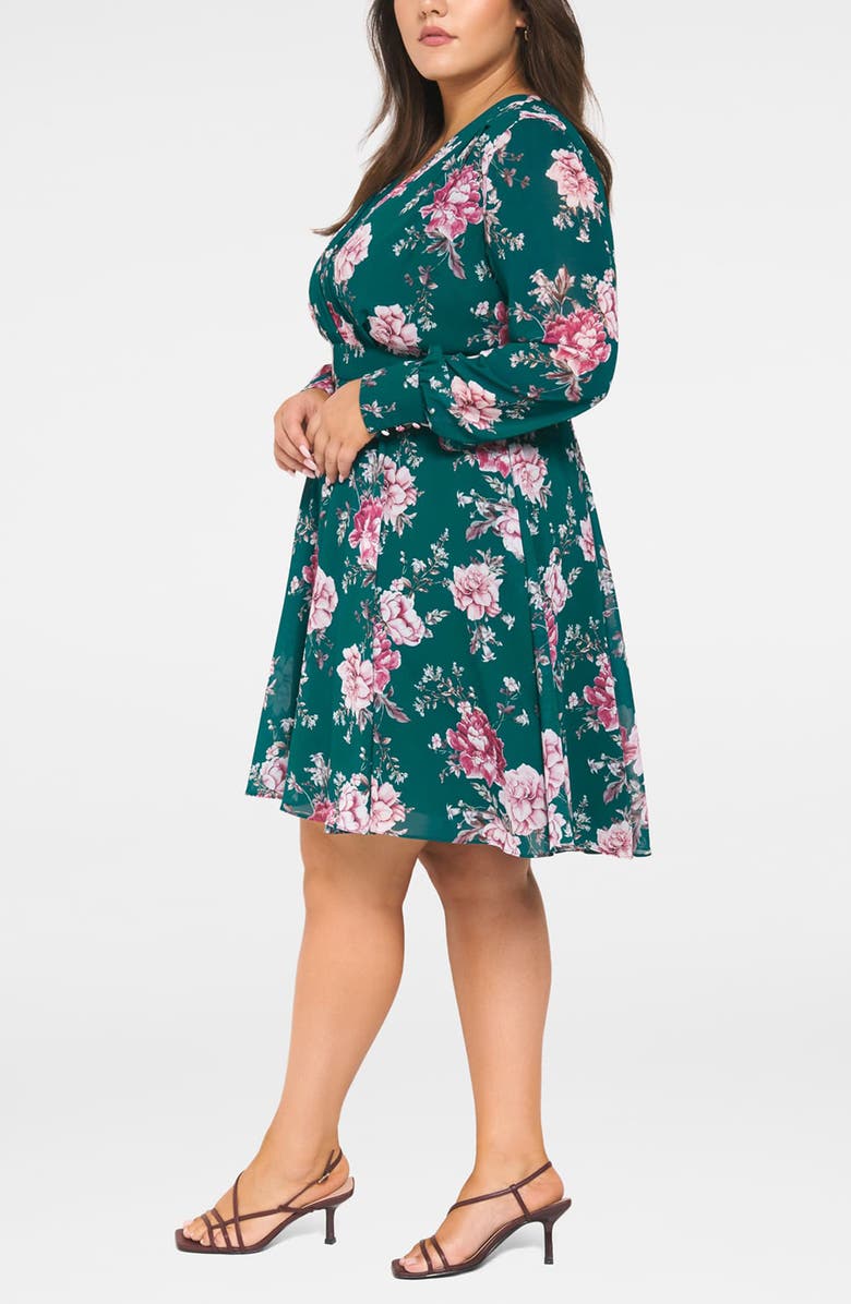 Ever New Freya Floral Long Sleeve A-Line Dress, Alternate, color, Emerald Garden