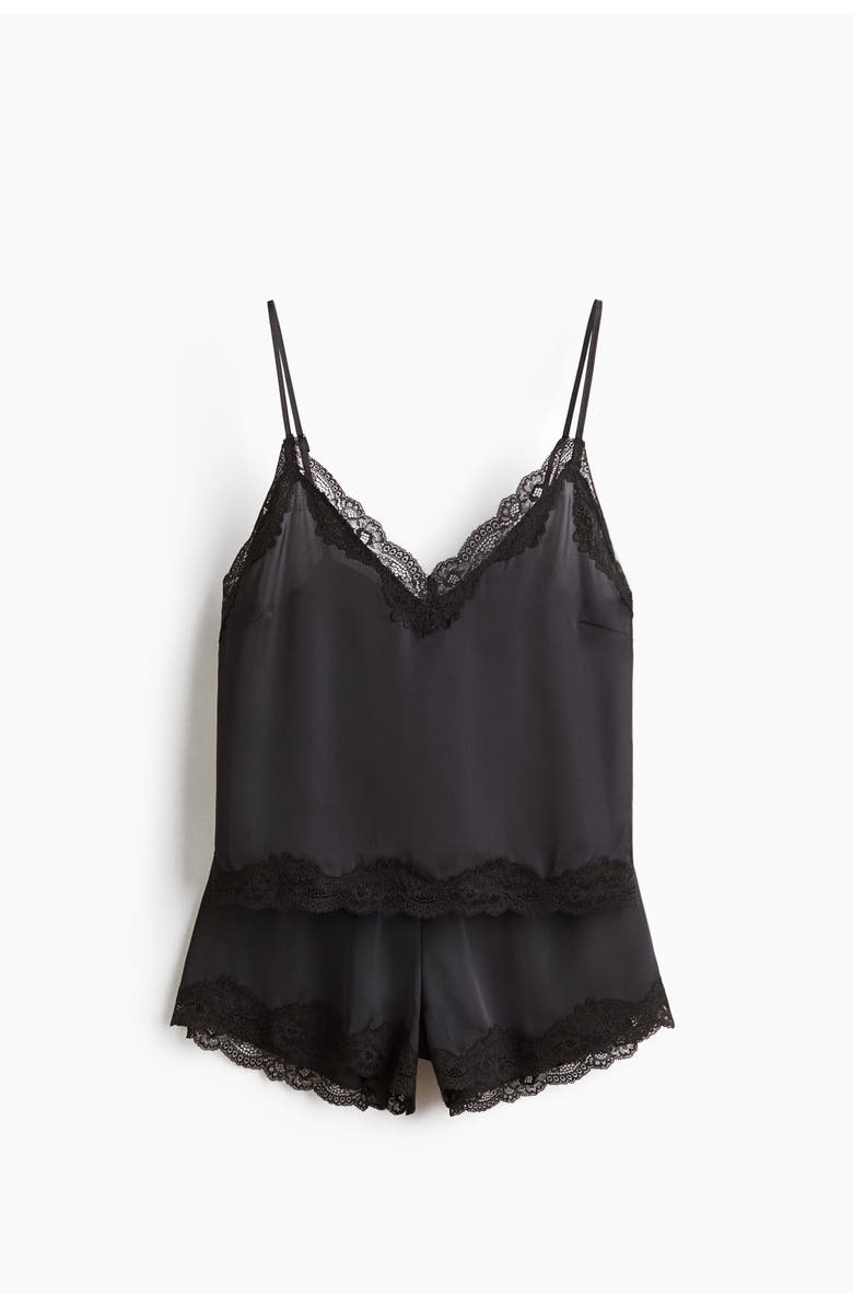 H&M Lace-trimmed Satin Pyjamas, Main, color, Black