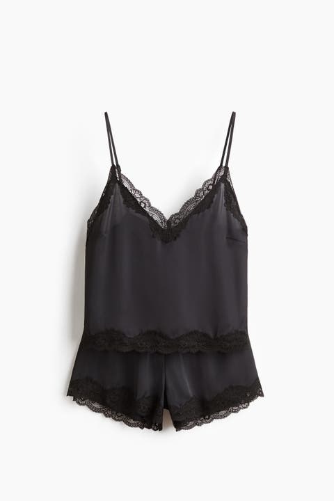 Lace-trimmed Satin Pyjamas