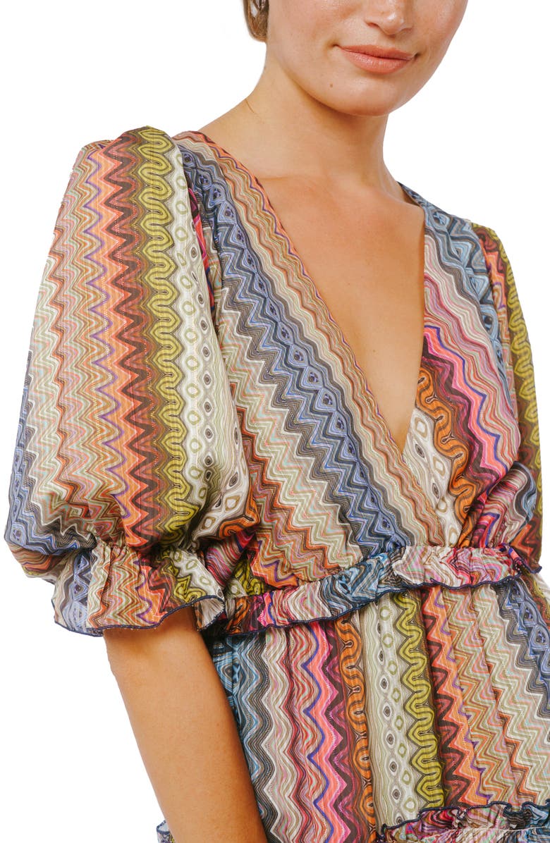 CIEBON Madelyn Stripe Tiered Ruffle Midi Dress, Alternate, color, Multi