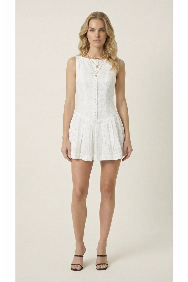 Sleeveless Eyelet Mini Dress, Alternate, color, White