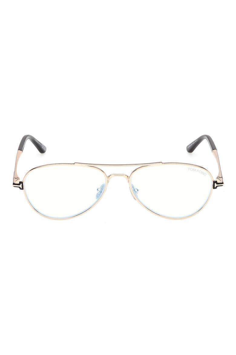 56mm Pilot Optical Glasses, Main, color, SHINY ROSE GOLD / SHINY BLACK