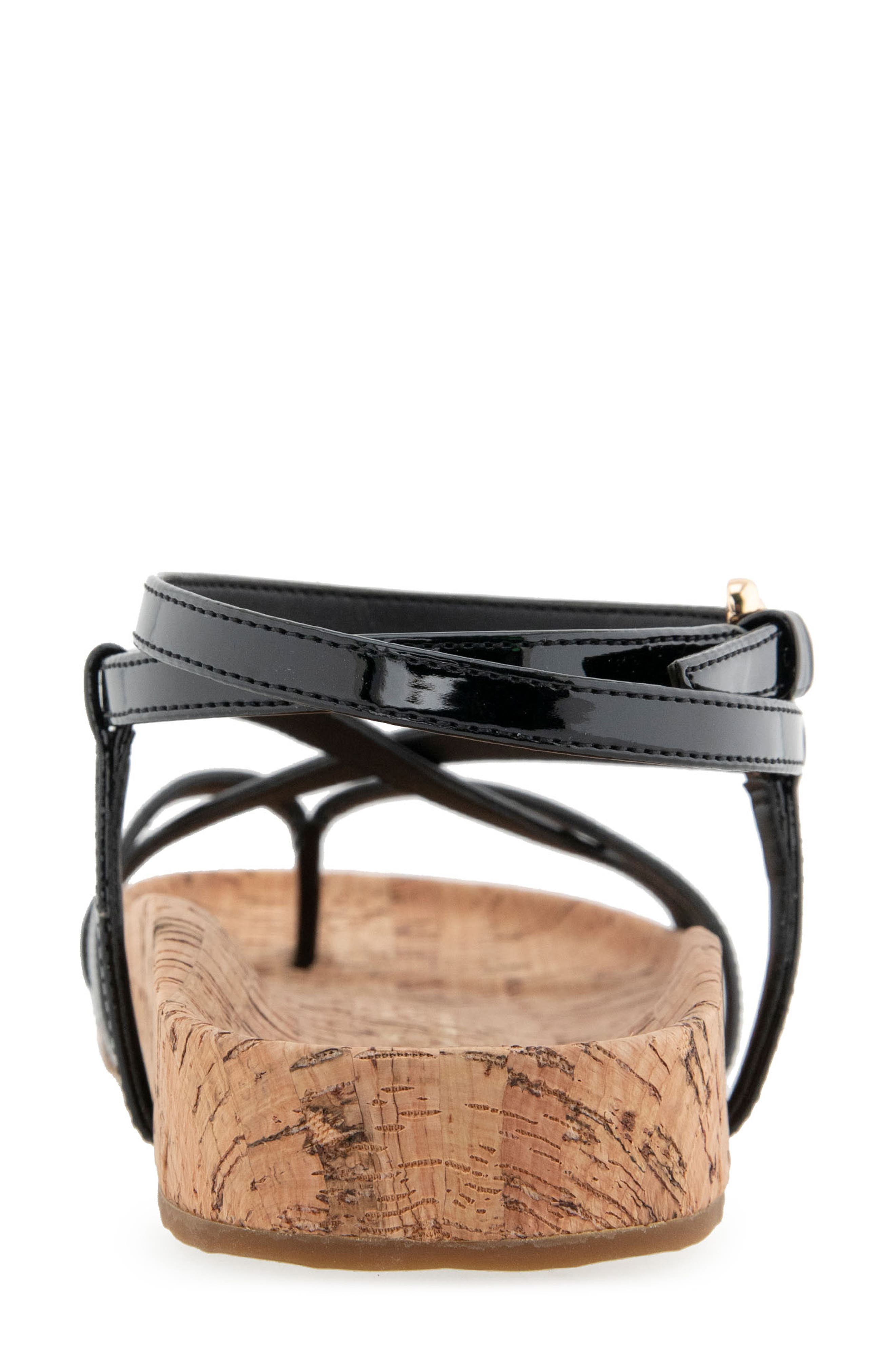 Aerosoles Leera Ankle Strap Flat Sandal, Alternate, color, Black Faux Leather/ Cork