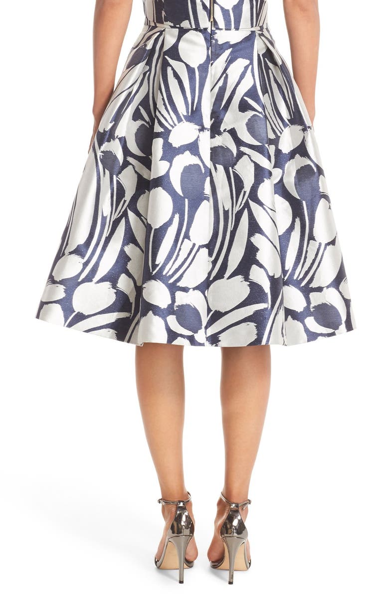Eliza J Print Jacquard Midi Skirt, Alternate, color, Navy/ Ivory