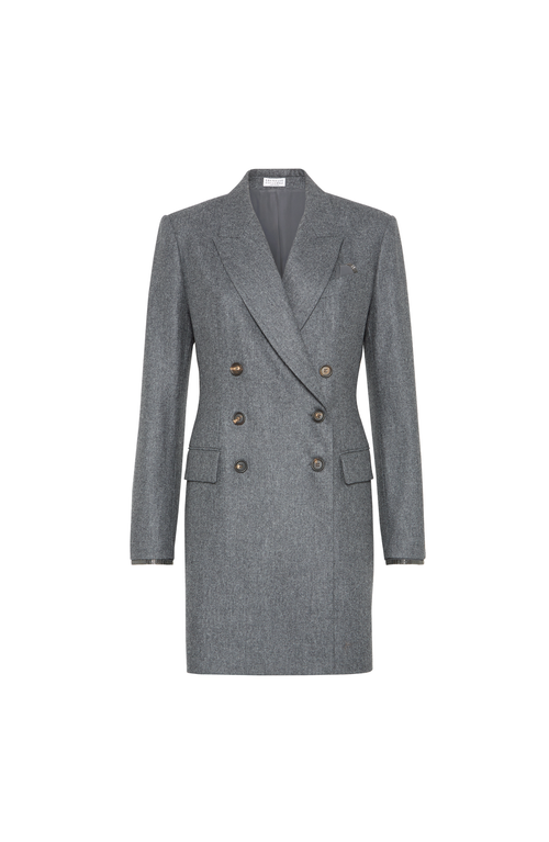 Brunello Cucinelli Flannel Blazer Dress With Monili In Gray