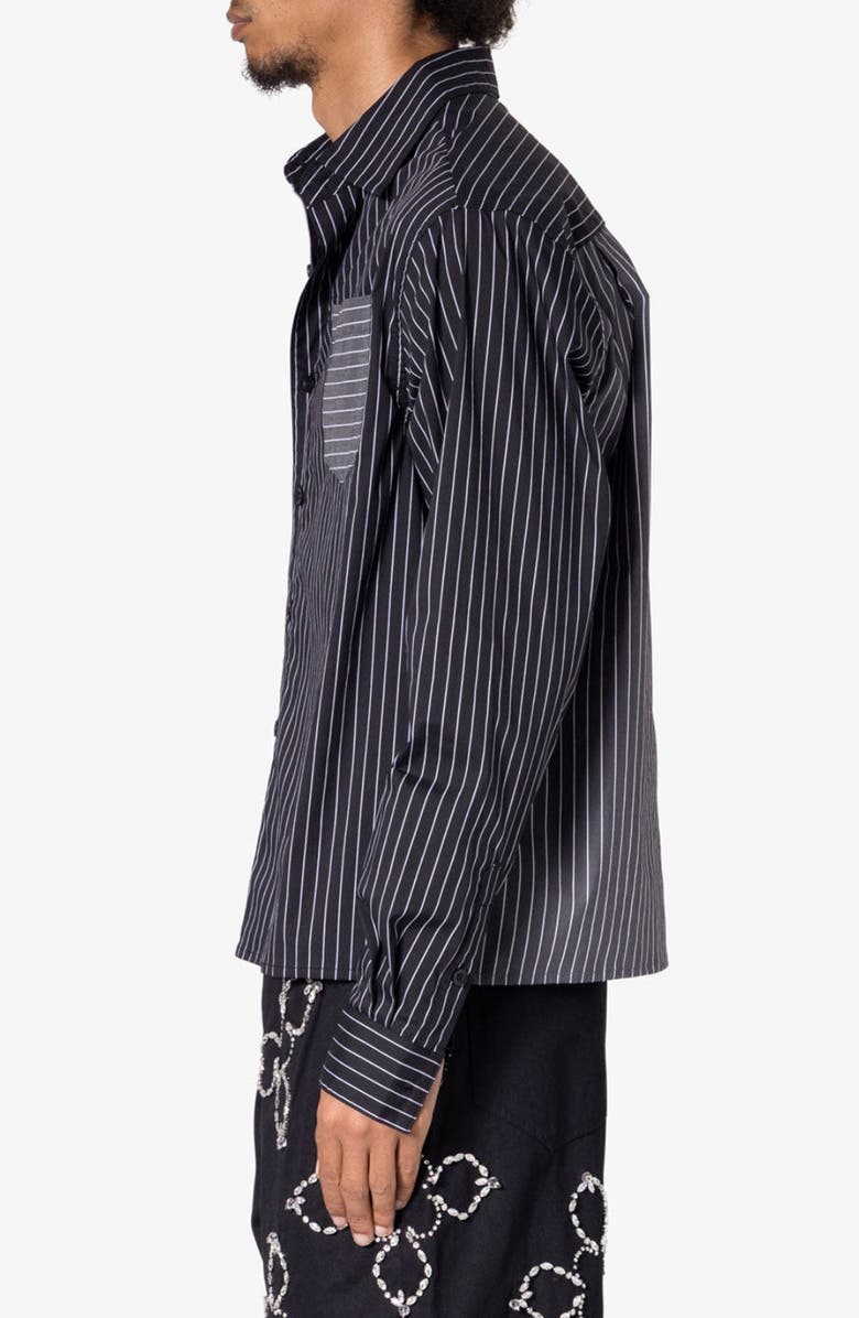 mnml Oversize Mismatched Pinstripe Button-Up Shirt Jacket, Alternate, color, Black