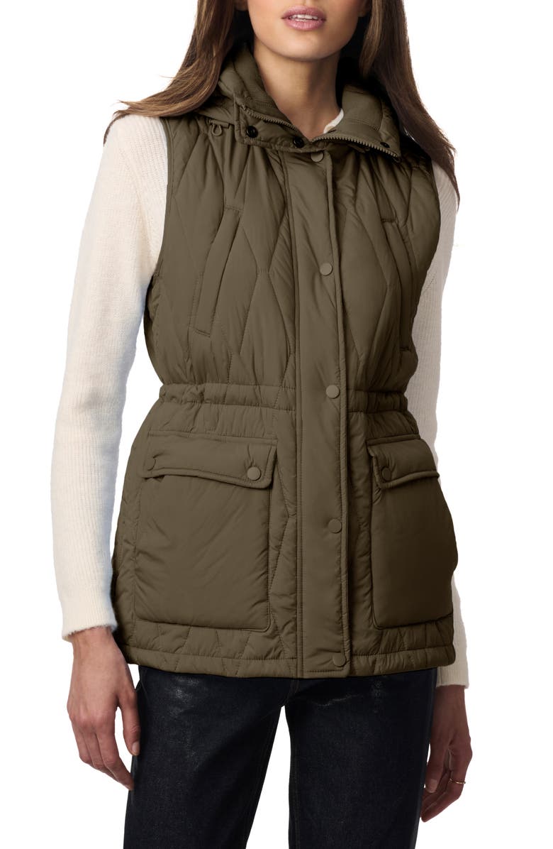 Bernardo Quilted Hooded Recycled Polyester Vest, Main, color, Olive