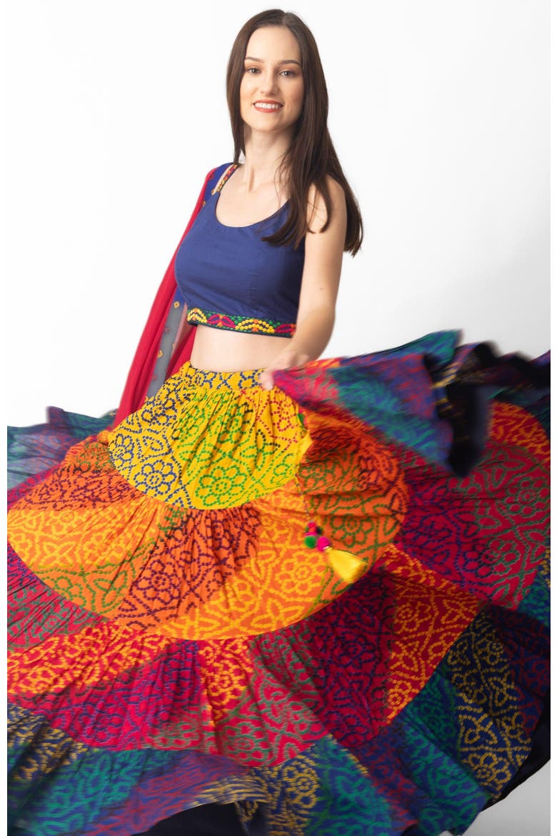 Elissa Tropical Tiered Chaniya Choli, Alternate, color, Blue Multi