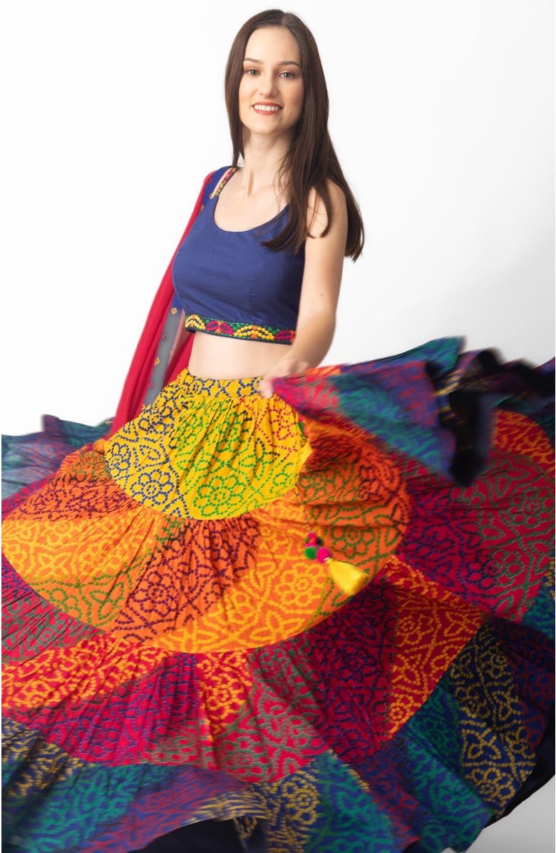 RAAS Elissa Tropical Tiered Chaniya Choli, Alternate, color, Blue Multi