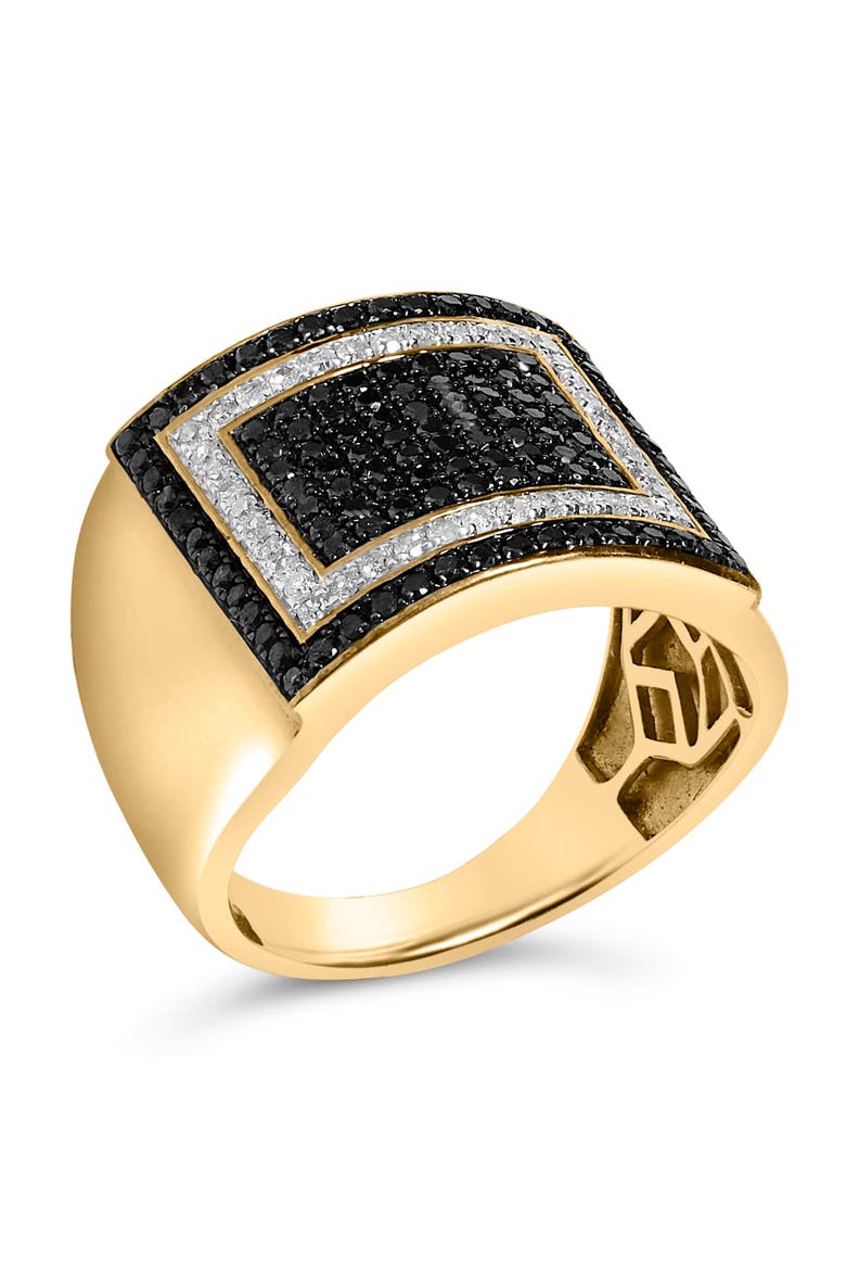 Men's 10K Yellow Gold 1 1/4 ctw White and Black Diamond Geometric Ring, Alternate, color, Yellow Gold