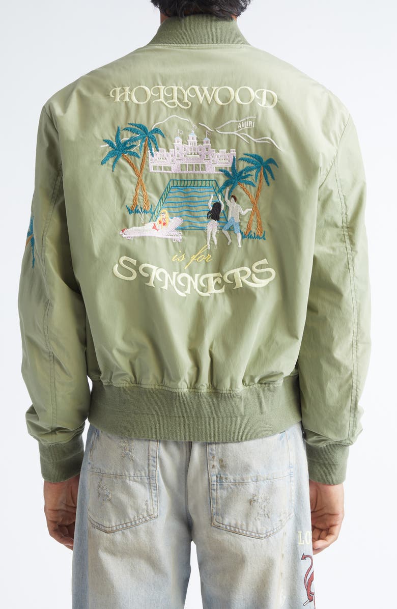 AMIRI Sinners Bomber Jacket, Alternate, color, Olive